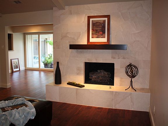 Limestone fireplace