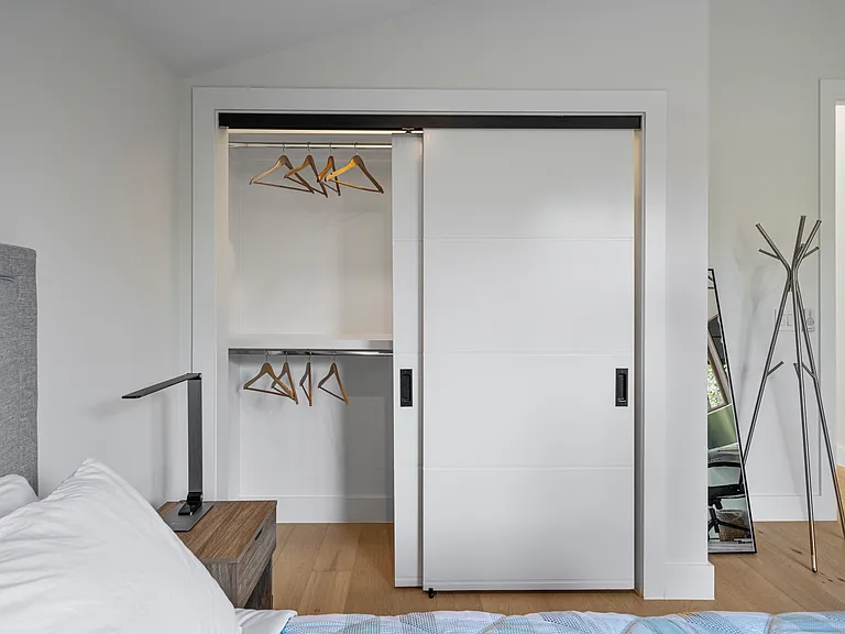Closet with hanging section.
