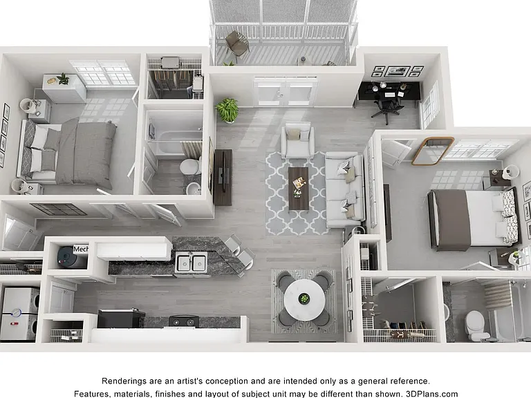 A 3D floor plan rendering of The Easton.