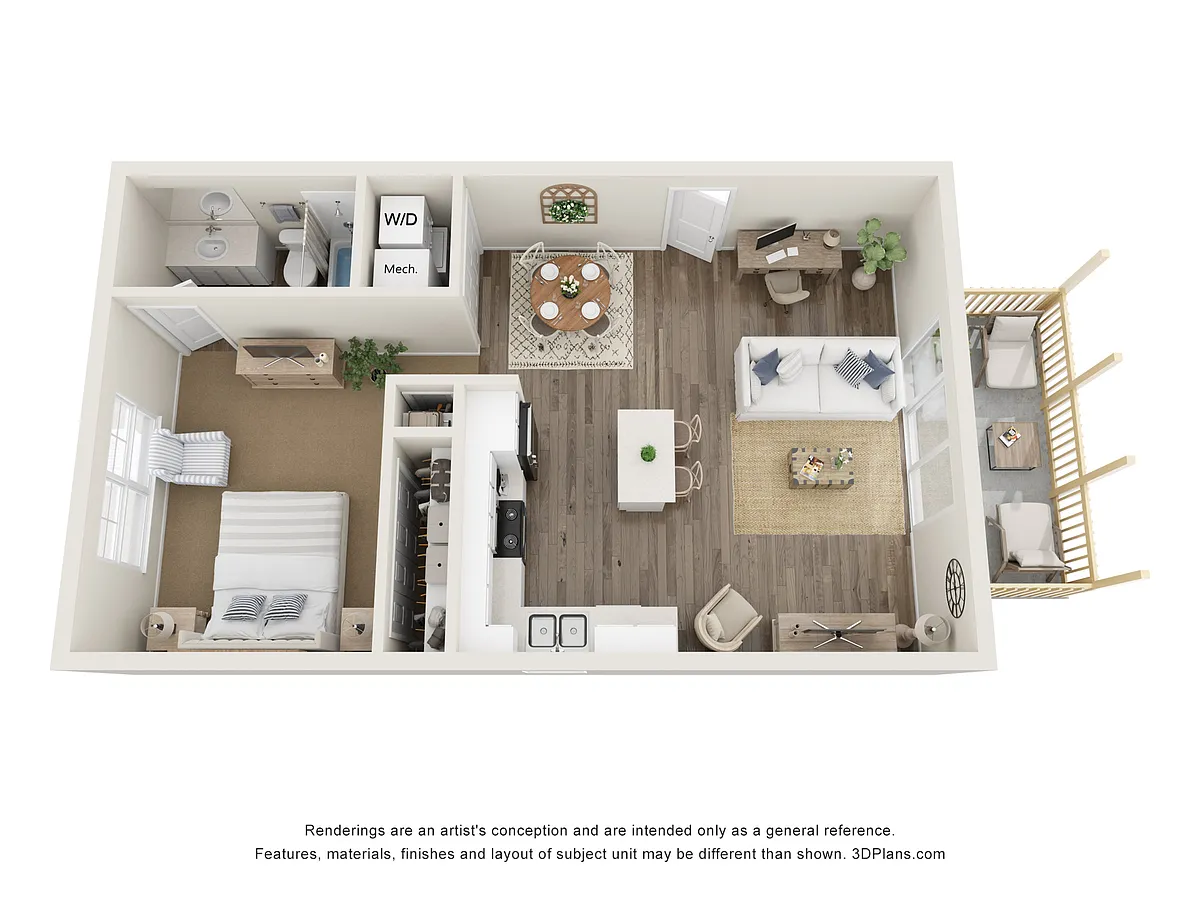 Floor plan Aptos 1x1 - 600 SQ FT