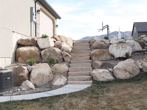 flagstone steps to backyard