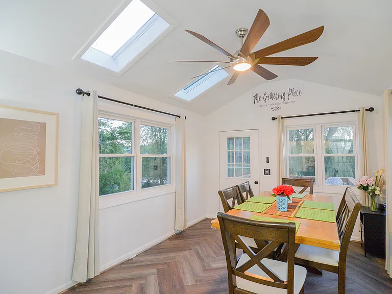 Dining room with skylights