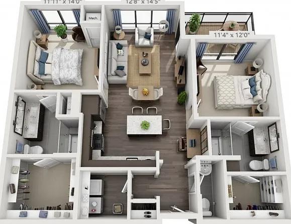 Floor plans are artist's rendering. All dimensions are approximate. Actual product and specifications may vary in dimension or detail. Not all features are available in every apartment. Prices and availability are subject to change. Floor plans are artist