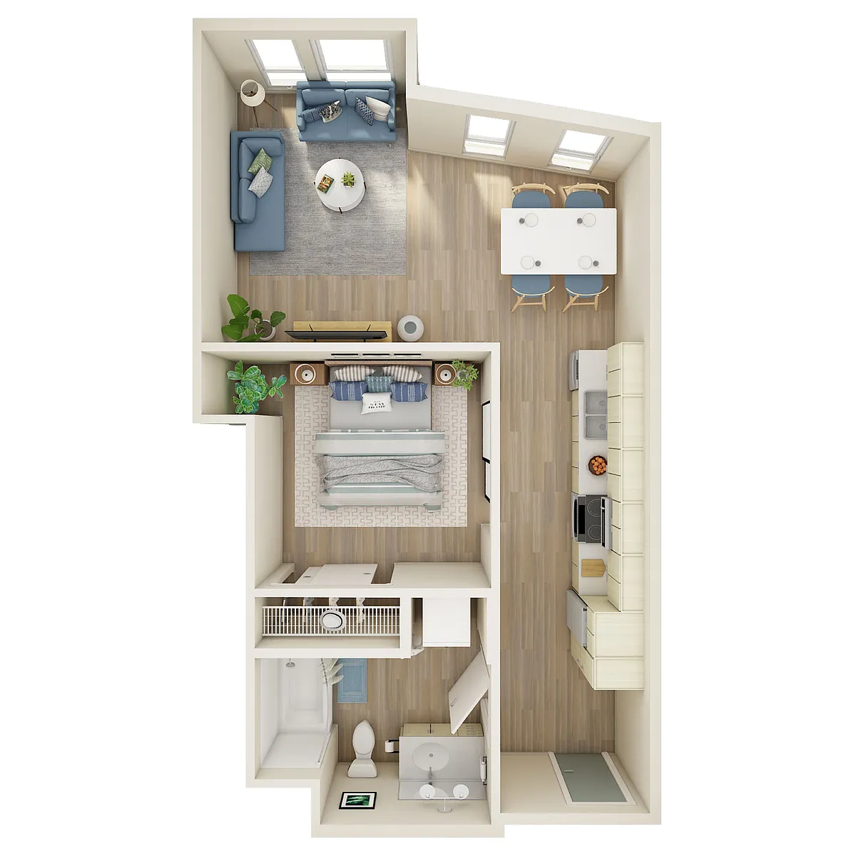 Floor plan Open 1 Bed, 1 Bath - K