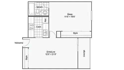 Floor plan 1 Bed 1 Bath D