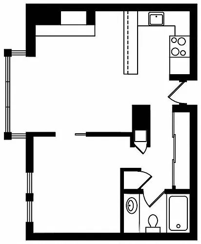 Floor plan 1 Bed, 1 Bath C