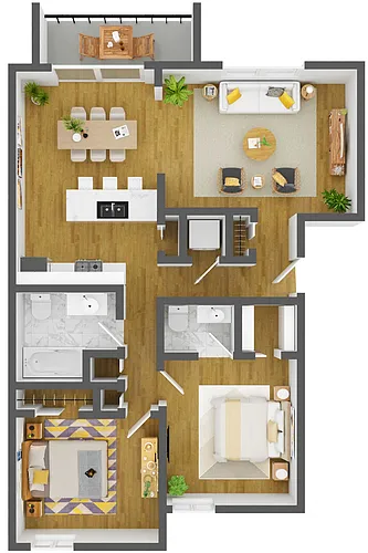 Floor plan Two Bedroom 1.5 Bath