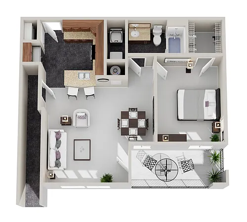 Floor plan 1 Bed 1 Bath (fireplace optional)