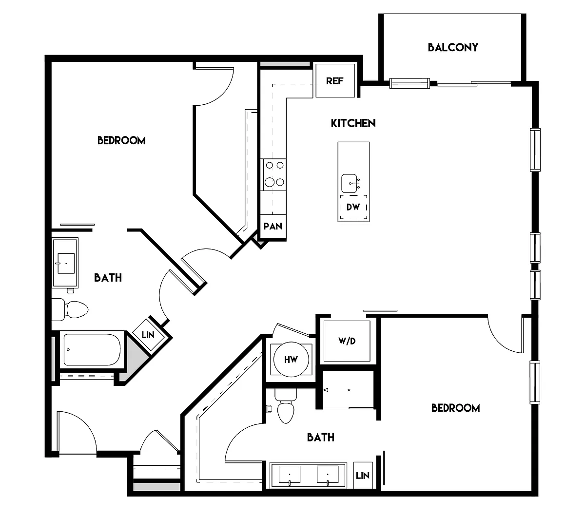 Floor plan 2BR 2BA (1277 SF)