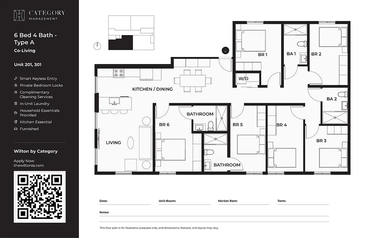 Floor plan 201 301 Private Bedroom 6 Bed 4 Bath A