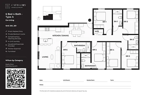 Floor plan 201 301 Private Bedroom 6 Bed 4 Bath A