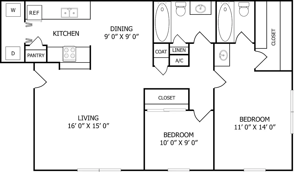Floor plan Two Bedroom/Two Bath/W/D Conn.