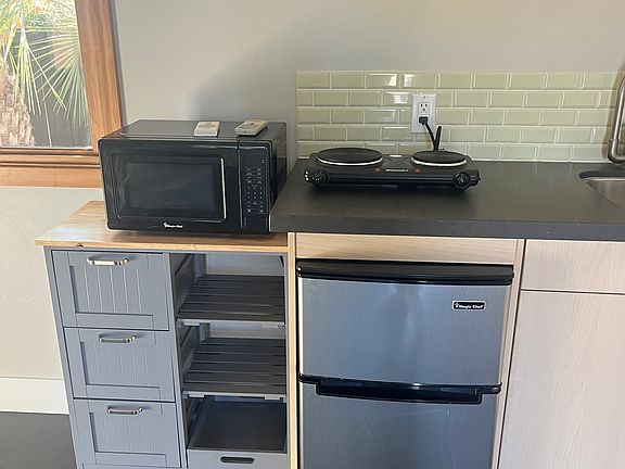 Microwave, and electric cooktop with mini Refrigerator