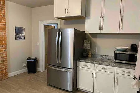 Kitchen with stainless steel appliances