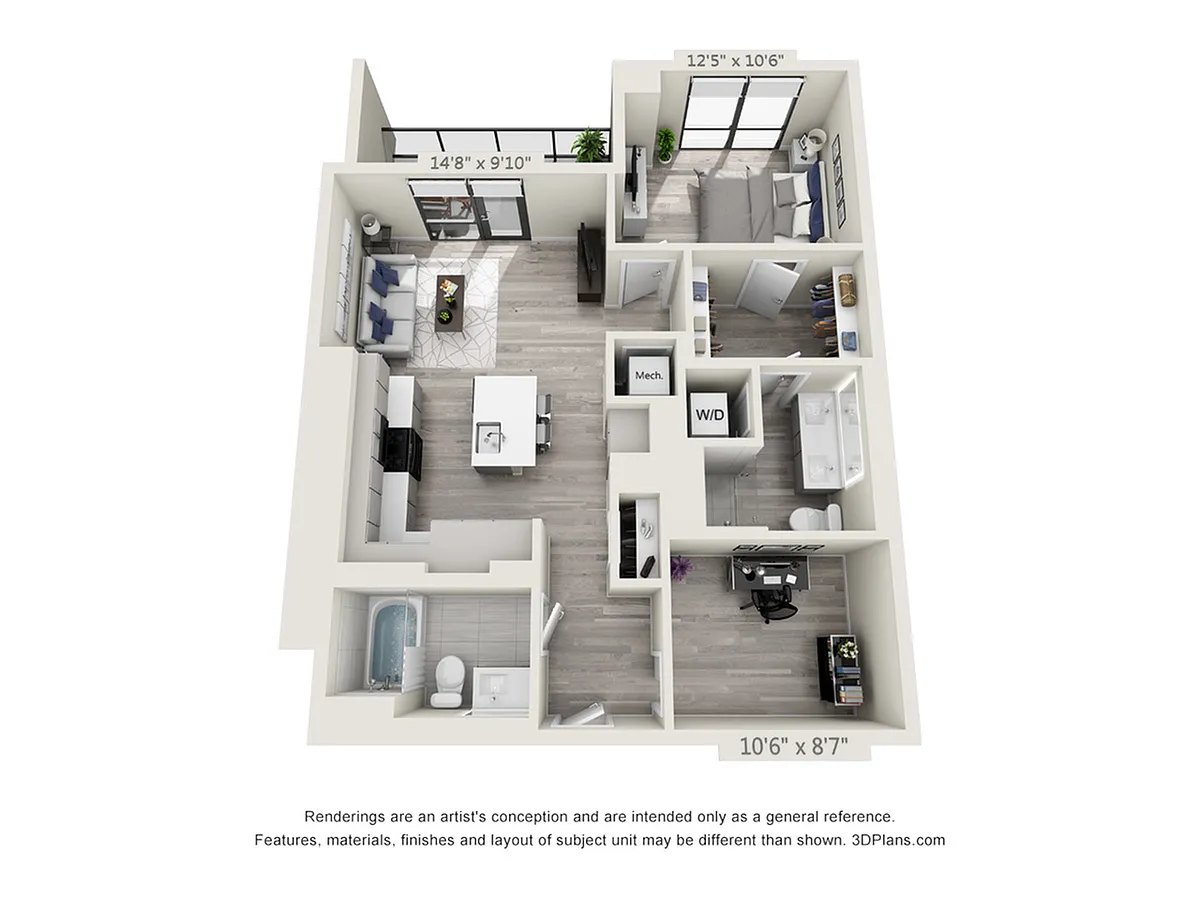Floor plan Two Bedroom Two Bath (922 SF)