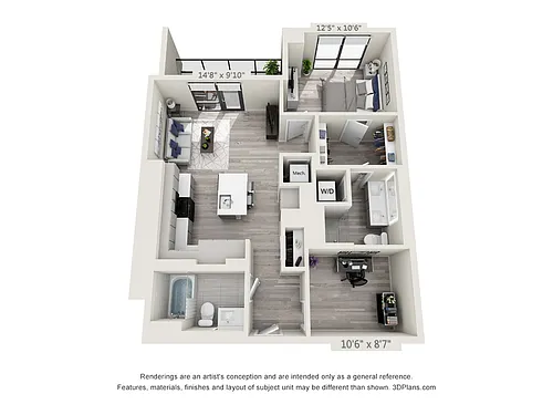 Floor plan Two Bedroom Two Bath (922 SF)