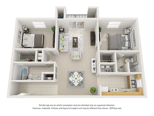 Floor plan 2 Bedroom 2 Bath Apartment Home with 995 Square Fe