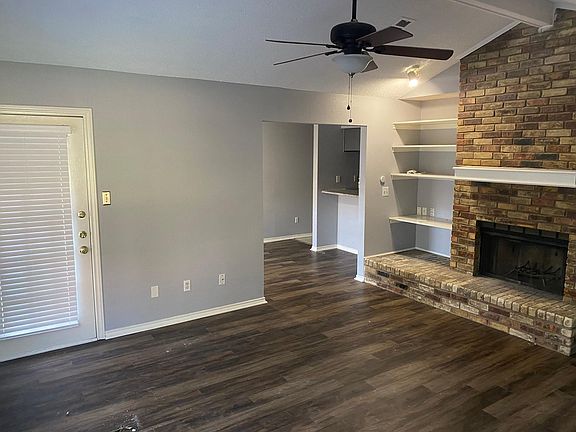 Open living room with fireplace