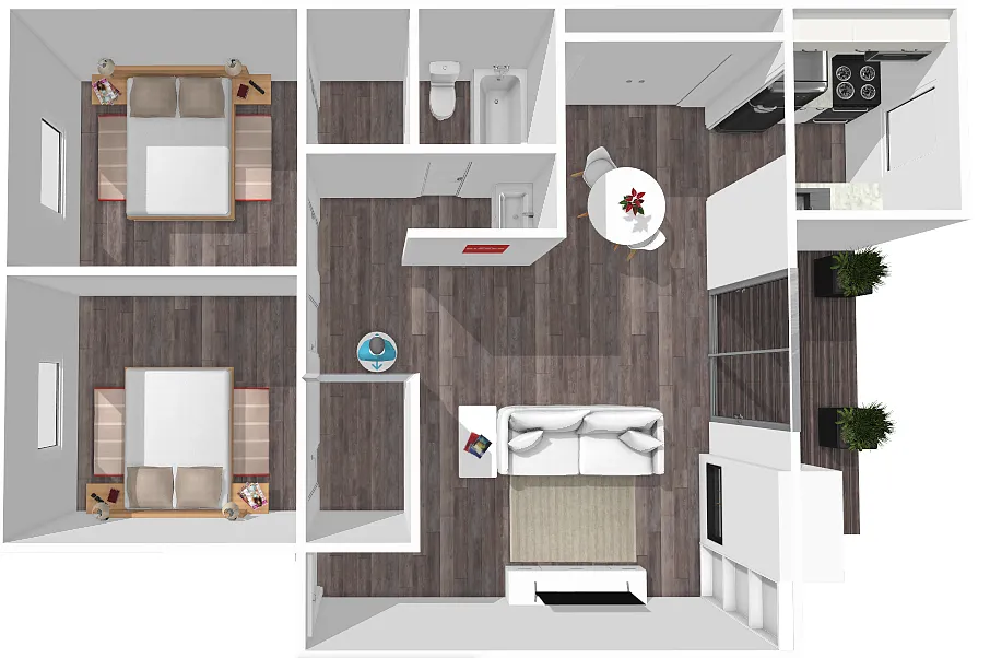 Floor plan 2 Bedroom, 1 Bathroom