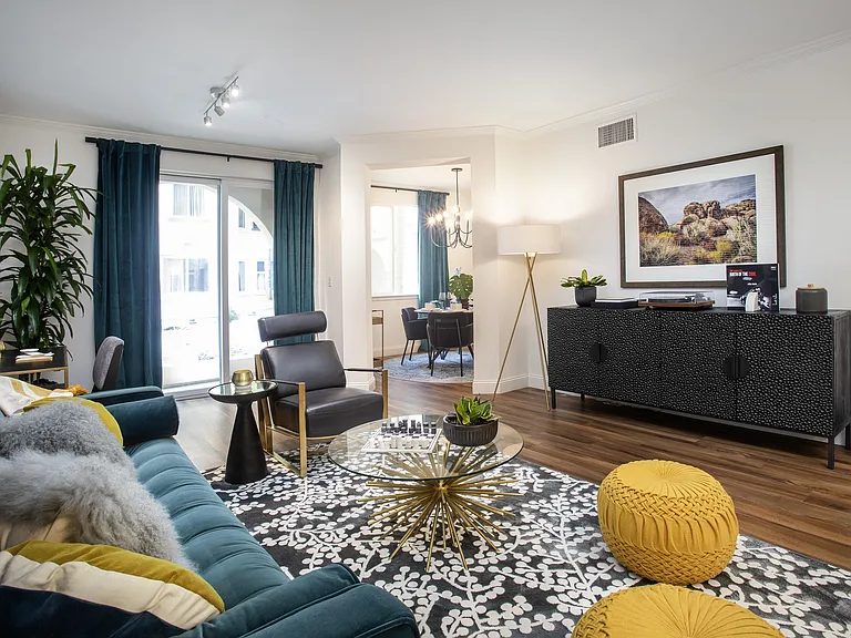 Living room at Reveal Playa Vista in Playa Vista, CA.