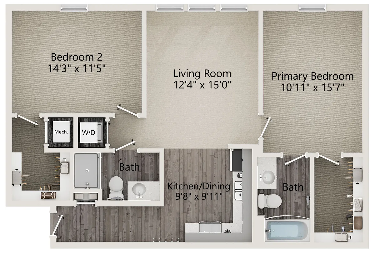 Floor plan B1 - Two Bedroom Two bath