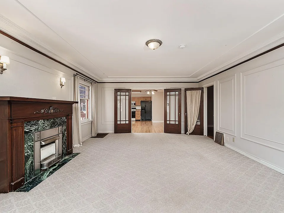 Living room, fireplace for decoration only. Flatscreen TV will sit on top of mantle.