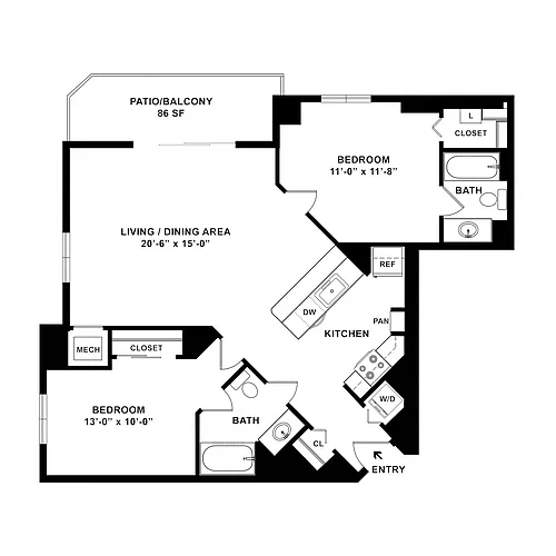 Floor plan 2 Bed/2 Bath-B03