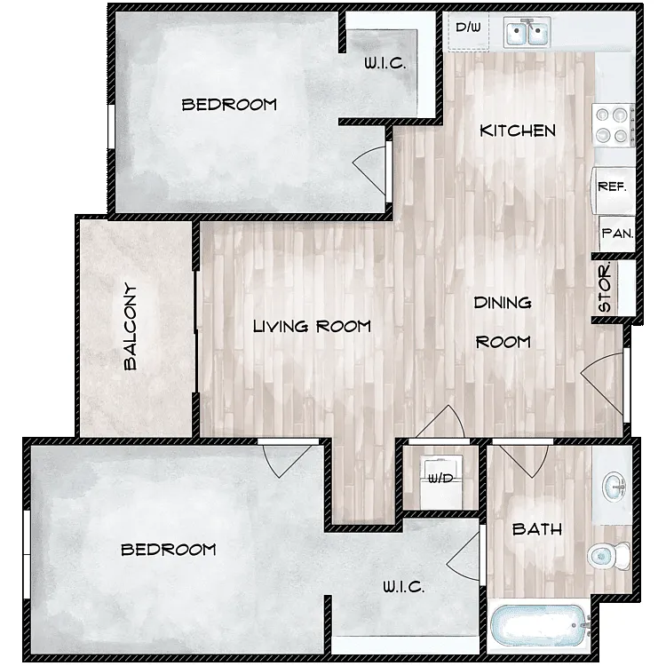 Floor plan 2 Bed 1 Bath C