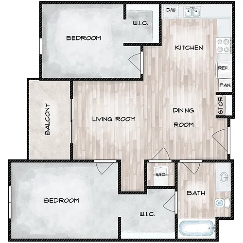 Floor plan 2 Bed 1 Bath C