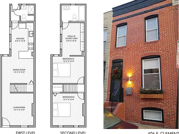 exterior + floor plans for first and second level