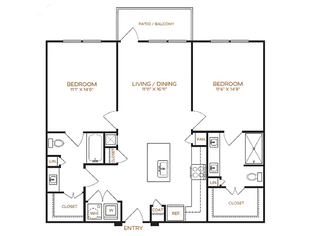 Floor plan 2 Bed, 2 Bath B