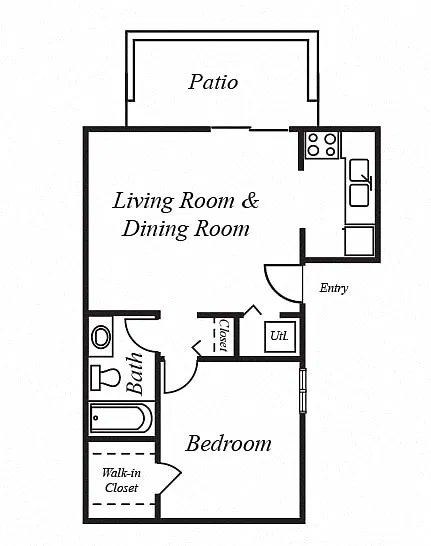 Floor plan 1 Bedroom, 1 Bathroom A1A