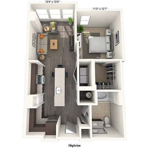 Floor plan Traditional 1x1 698-751 SF