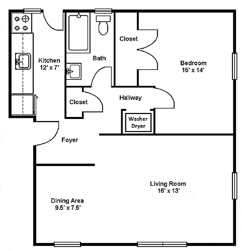 Floor plan 1-Bedroom apartment with Den