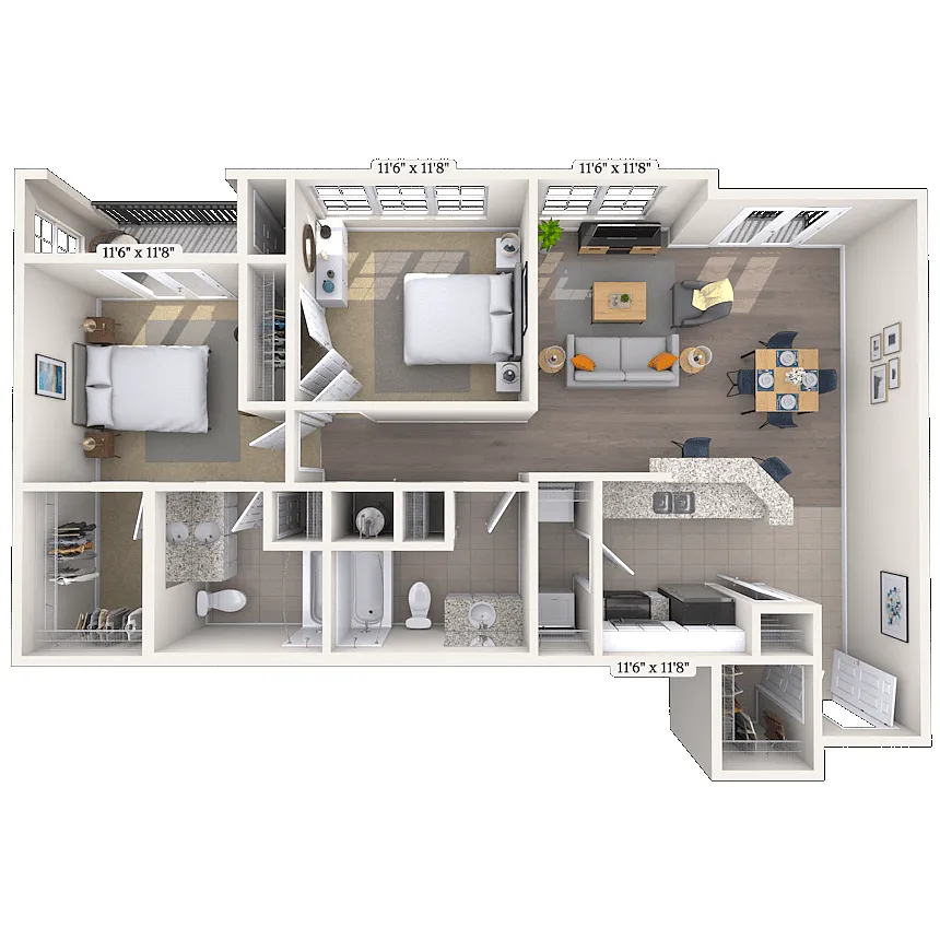 Floor plan Traditional 2x2 976-1177 SF