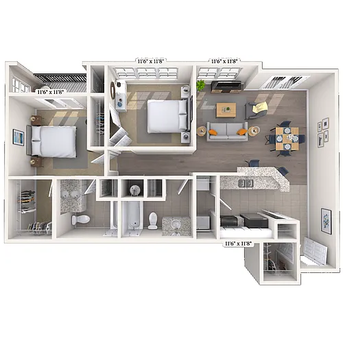 Floor plan Traditional 2x2 976-1177 SF
