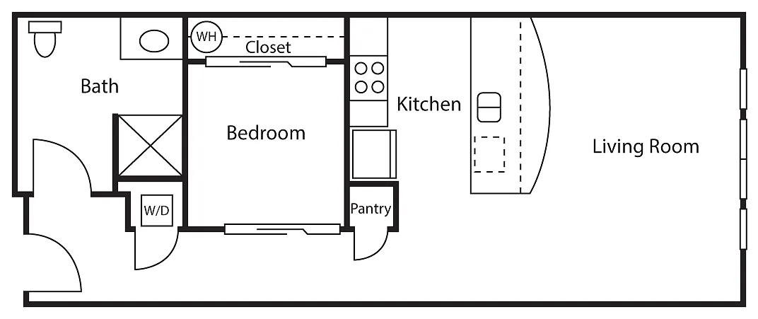 Floor plan A7 Open 1 Bed 1 Bath A