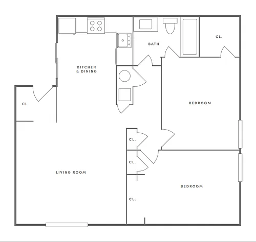 Floor plan 2 Bed 1 Bath Elite