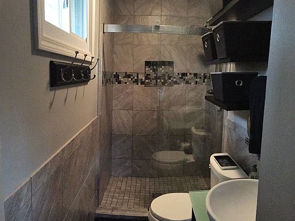 Walk in tiled shower