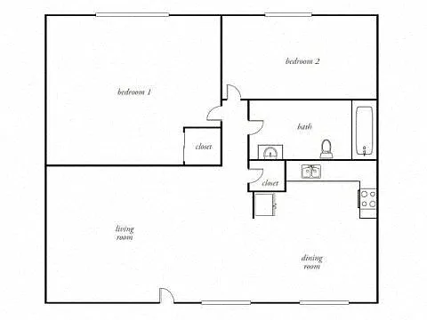 Floor plan 2 Bedroom, 1 Bath Large