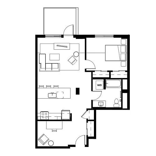 Floor plan One Bed + Den 25