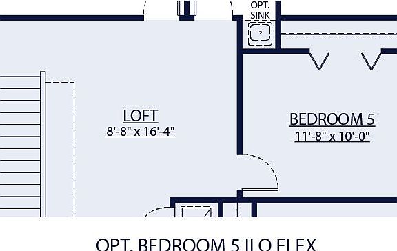 Sebring floor plan option bedroom 5 in lieu of flex room only at BridgeWater by William Ryan Homes T
