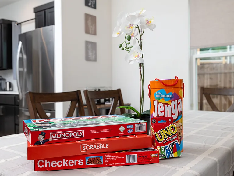 A variety of board games and card games available to enjoy during your stay _ perfect for cozy nights in or rainy days!