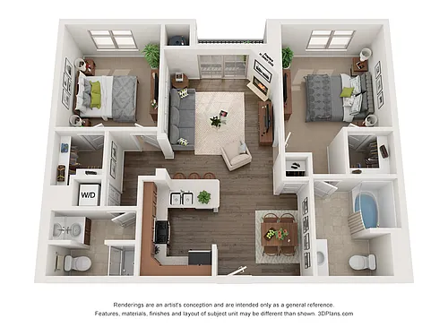 Floor plan 2 Bed, 2 Bath sidexside
