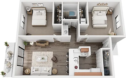 Floor plan 2 Bedroom x 1 Bath - Standard