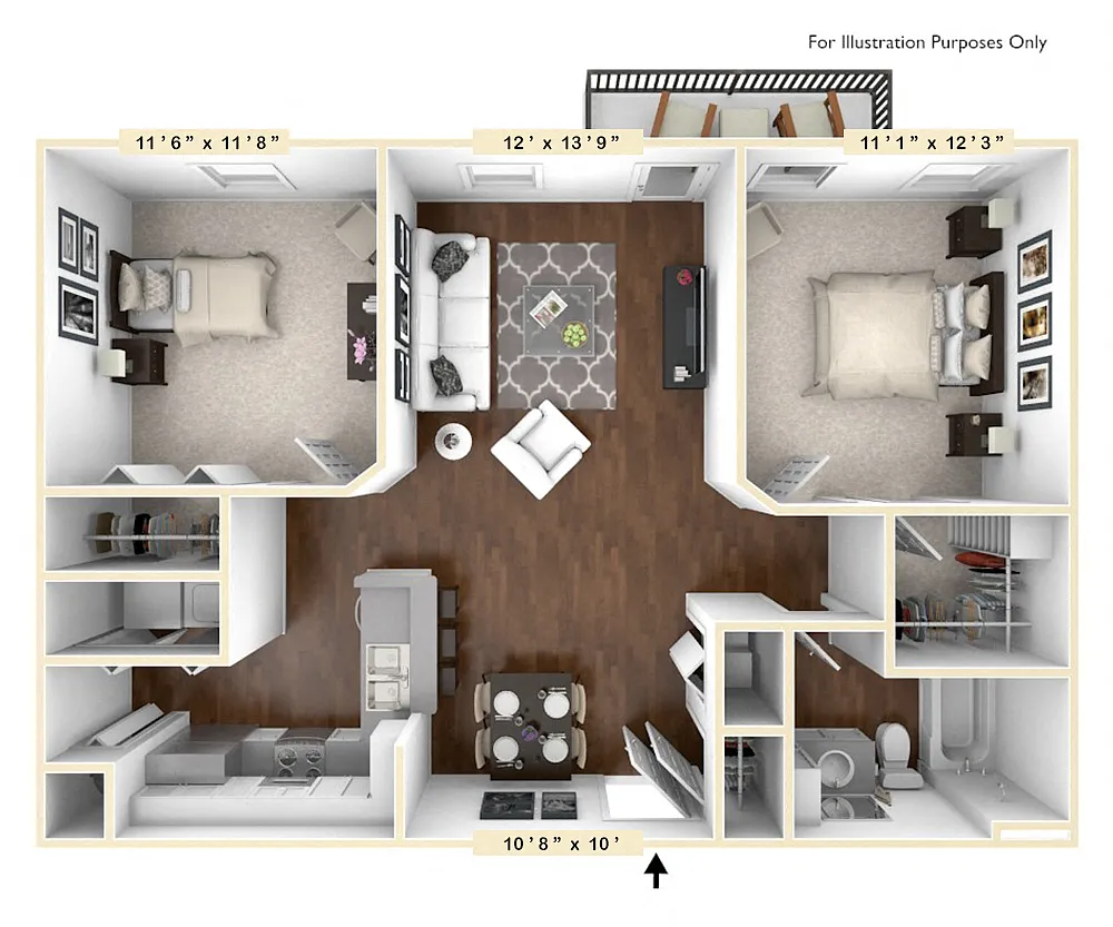 Floor plan The Meridian 2 BR 1 BA