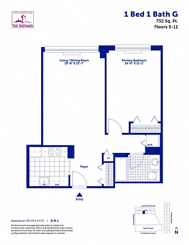 Floor plan 1 Bed 1 Bath G
