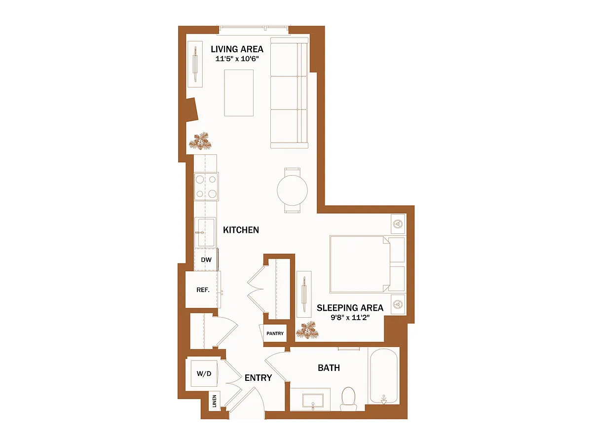 Floor plan S7 - 0 Bed | 1 Bath