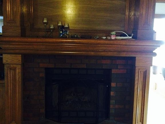 Huge gas fireplace in the living room.