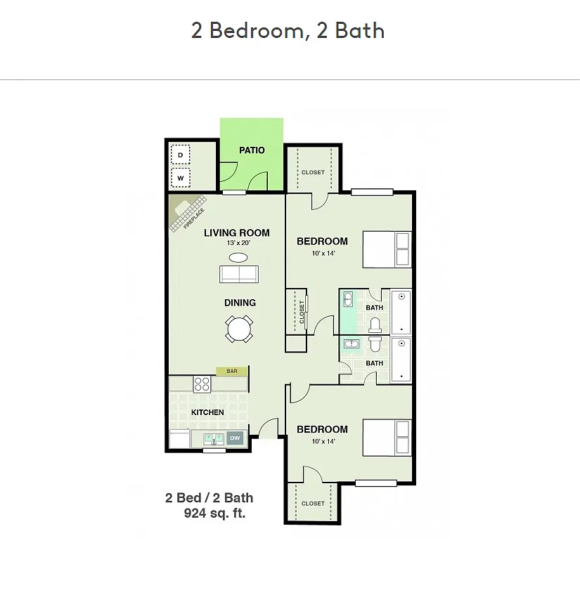 Floor plan 2 Bedroom, 2 Bath